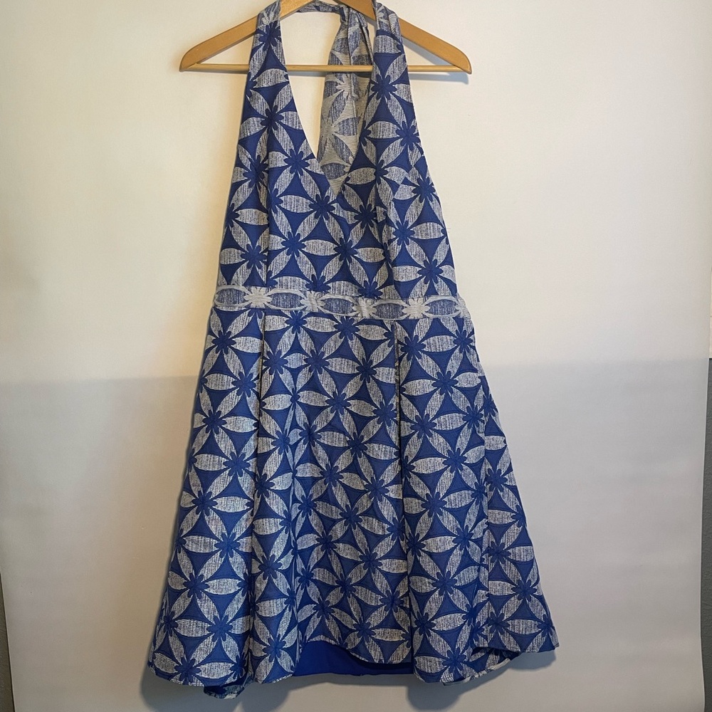 Modcloth Blue and White Backless Halter Dress
